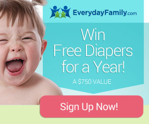 Win Free Diapers For A Year Sweepstakes Register with Everyday Family for free baby samples, offers and coupons from name brand advertisers. New members are entered to Win Free Diapers for a Year!