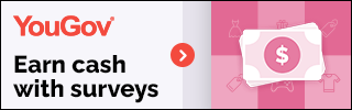 YouGov Banner Text reads: YouGov Earn Cash with Surveys Link opens in a new tab