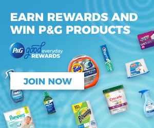 Banner Image Text reads Earn Rewards Win P&G Products Link open in a new tab