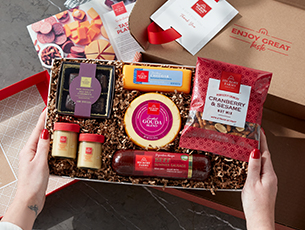 A basket of Hickory Farms products.