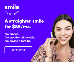 How to fix gapped teeth at home with a smile direct club ad with a girl holding a clear retainer